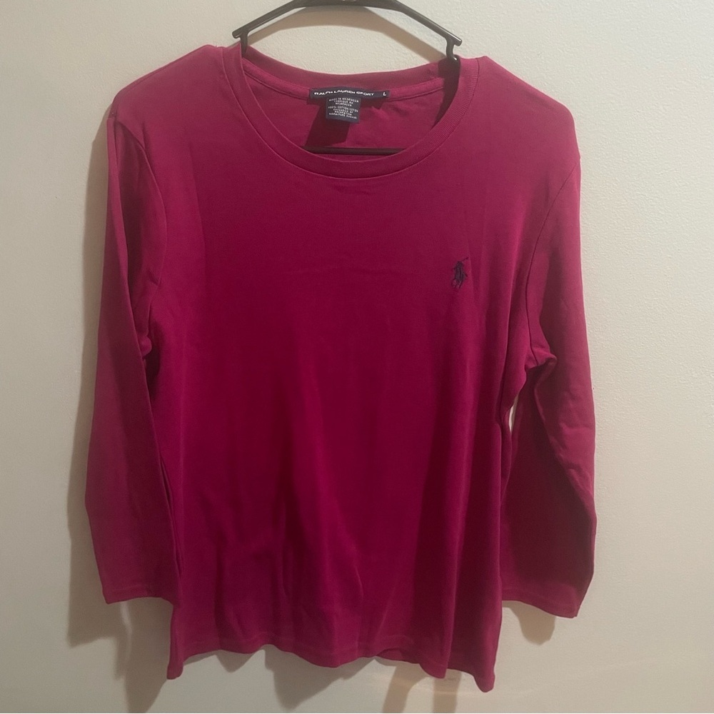 Ralph Lauren Sport Women’s Large Pink Blue Pony 100% Cotton 3/4 Sleeve Light